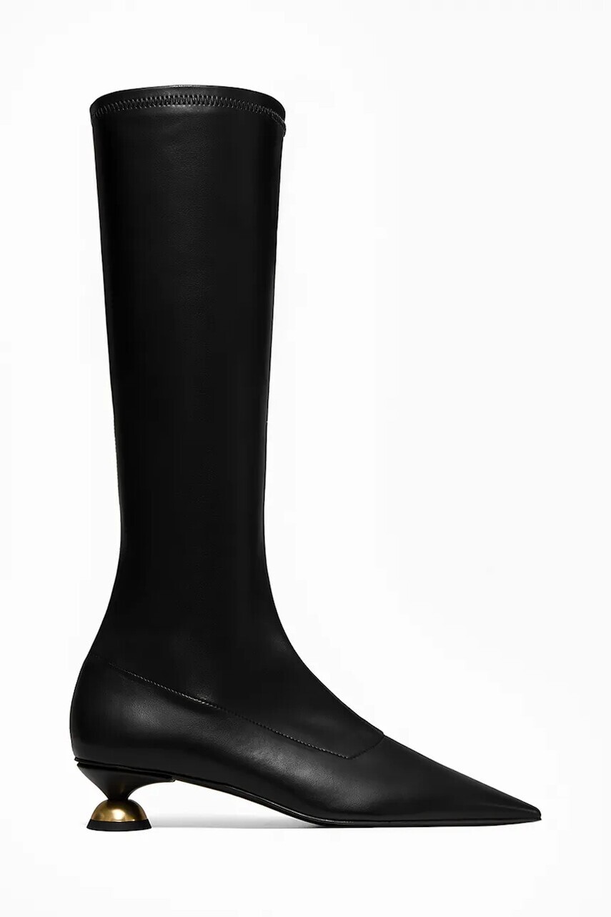 Vysoké čižmy Vanda Novak ILARY DEEP BLACK čierna farba, na nízkom podpätku