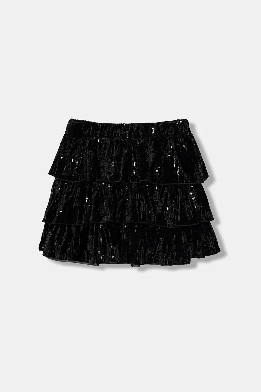 Dievčenská sukňa United Colors of Benetton čierna farba, mini, áčkový strih, 4OZGC002M