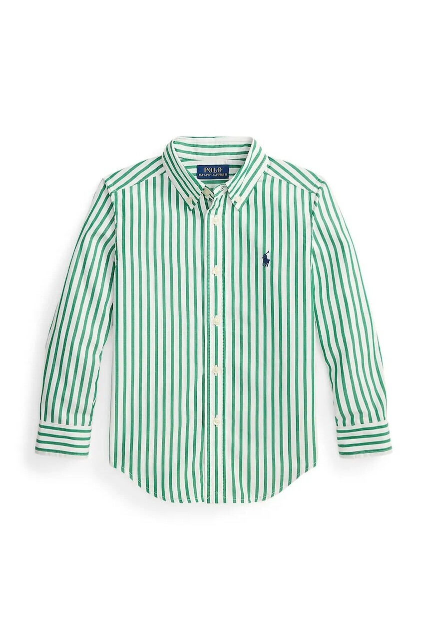 Detská bavlnená košeľa Polo Ralph Lauren zelená farba, 322979319501