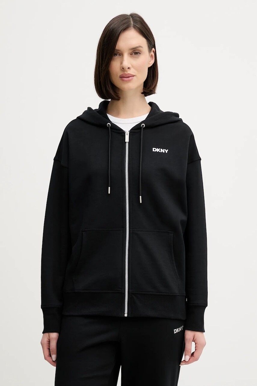 Mikina Dkny čierna farba, s kapucňou, jednofarebná, DP6J9665