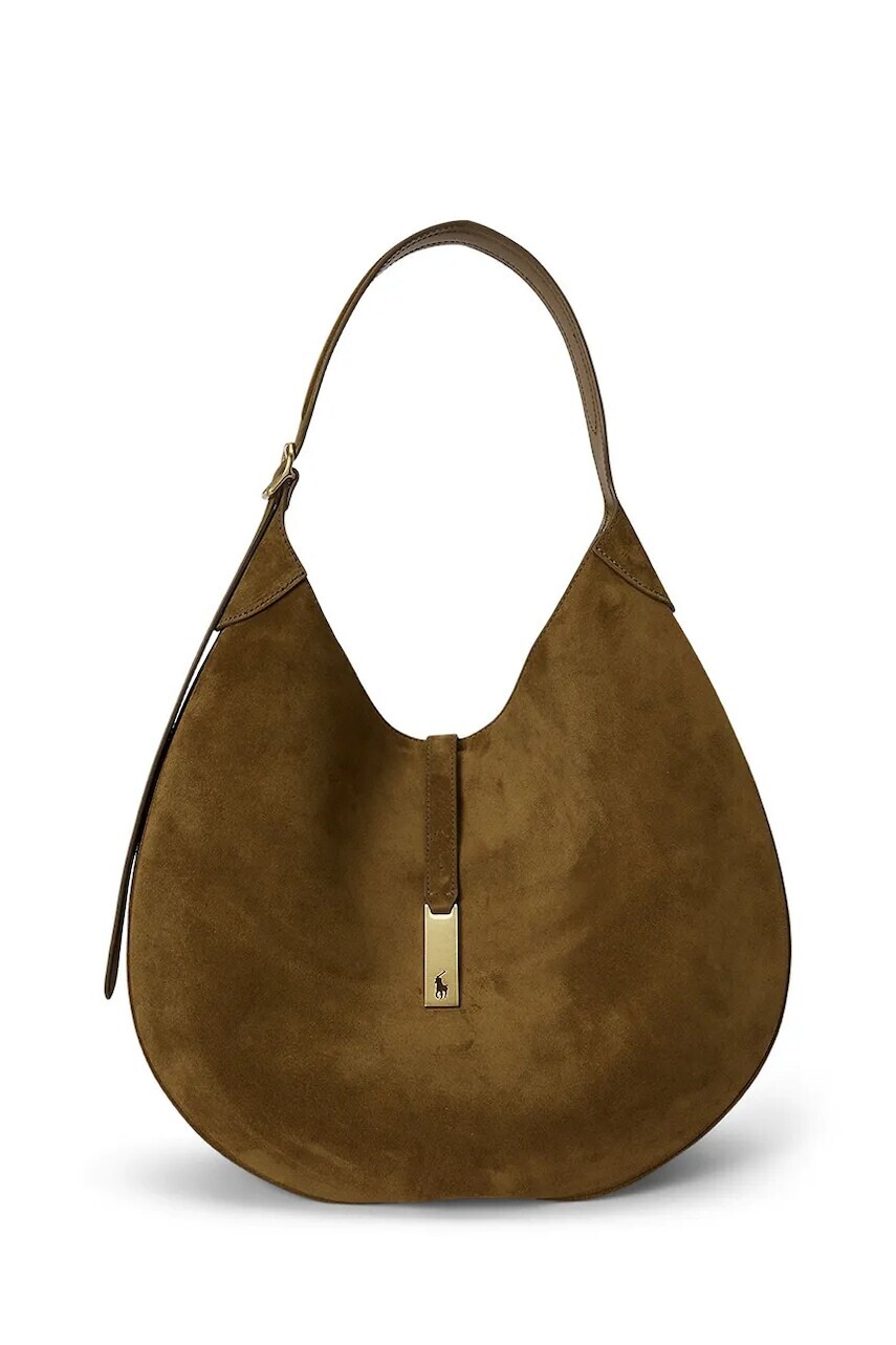 Semišová kabelka Polo Ralph Lauren hnedá farba, 428922881