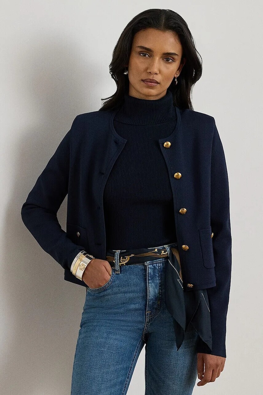 Sako Lauren Ralph Lauren tmavomodrá farba, jednoradové, jednofarebné, 200P03460