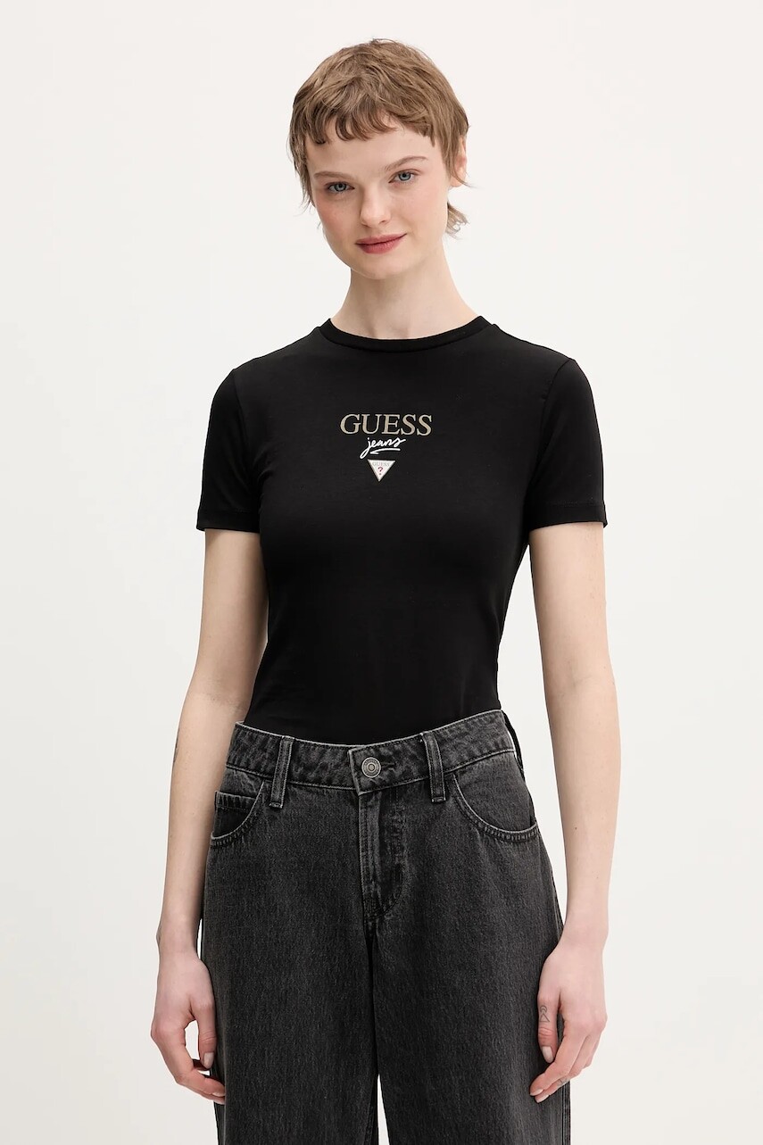 Tričko Guess Jeans dámske, čierna farba, W6RI15 J1314