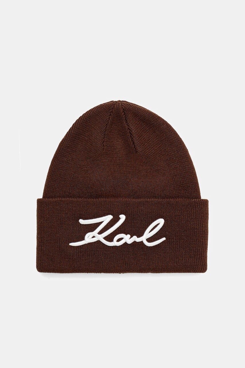Čiapka s prímesou vlny Karl Lagerfeld K/SIGNATURE hnedá farba, B1W33016