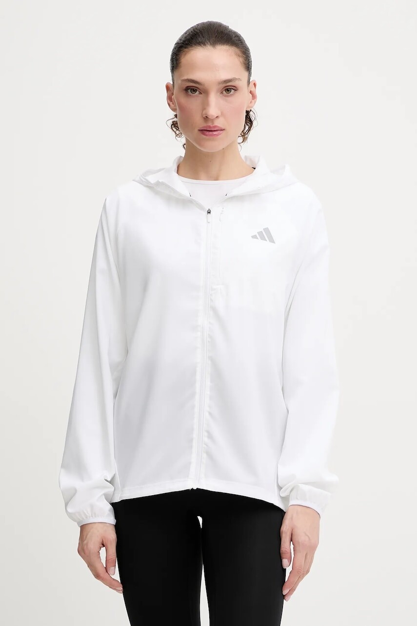 Bežecká bunda adidas Performance Run Essentials biela farba, prechodná, KA0253