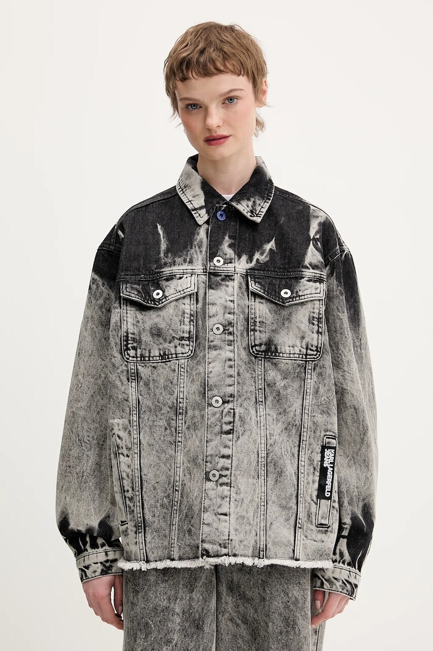 Rifľová bunda Karl Lagerfeld Jeans šedá farba, prechodná, B1W14029
