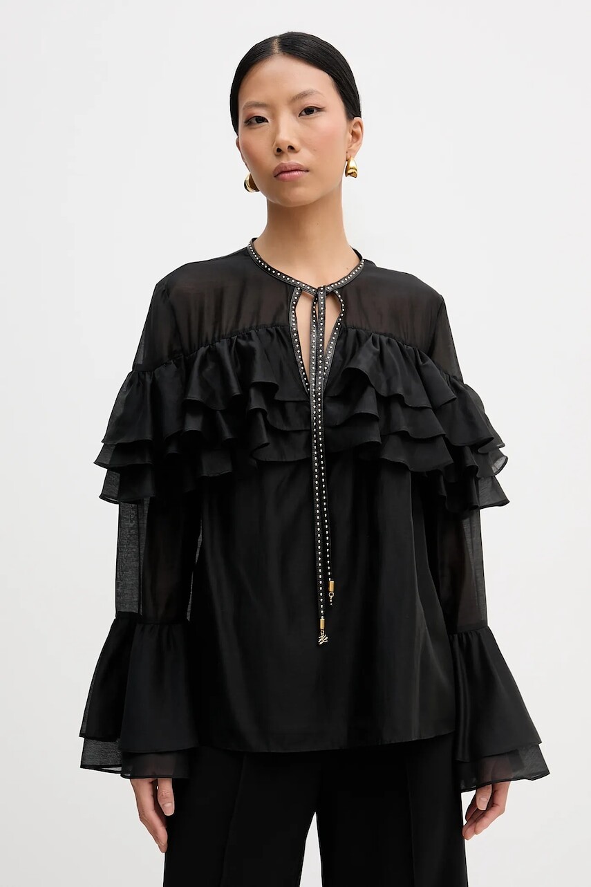 Blúzka Karl Lagerfeld čierna farba, jednofarebná, B1W11011