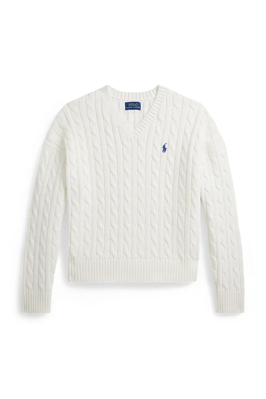 Detský bavlnený sveter Polo Ralph Lauren biela farba, 313A11238001