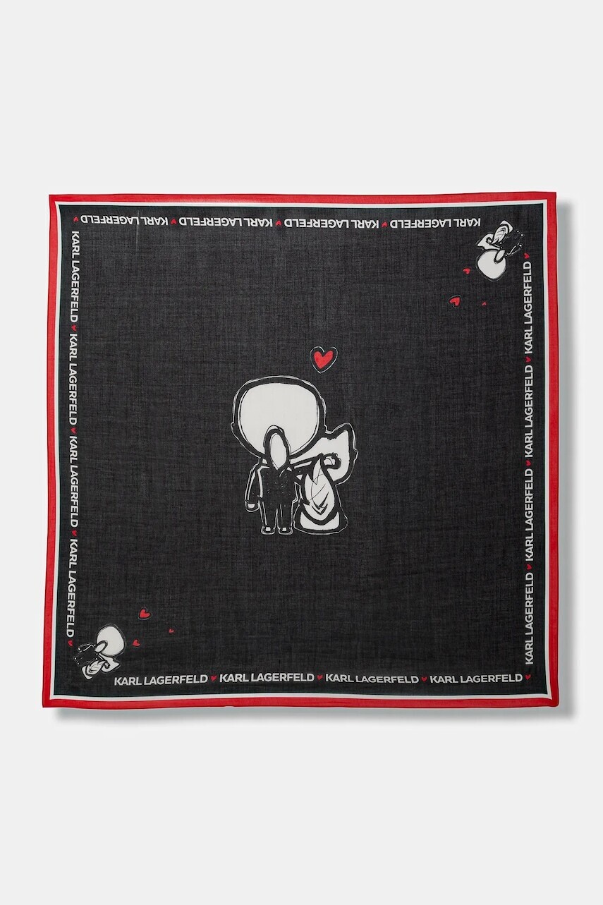 Šatka s hodvábom Karl Lagerfeld IKON VALENTINE čierna farba, vzorovaná, B1W33106