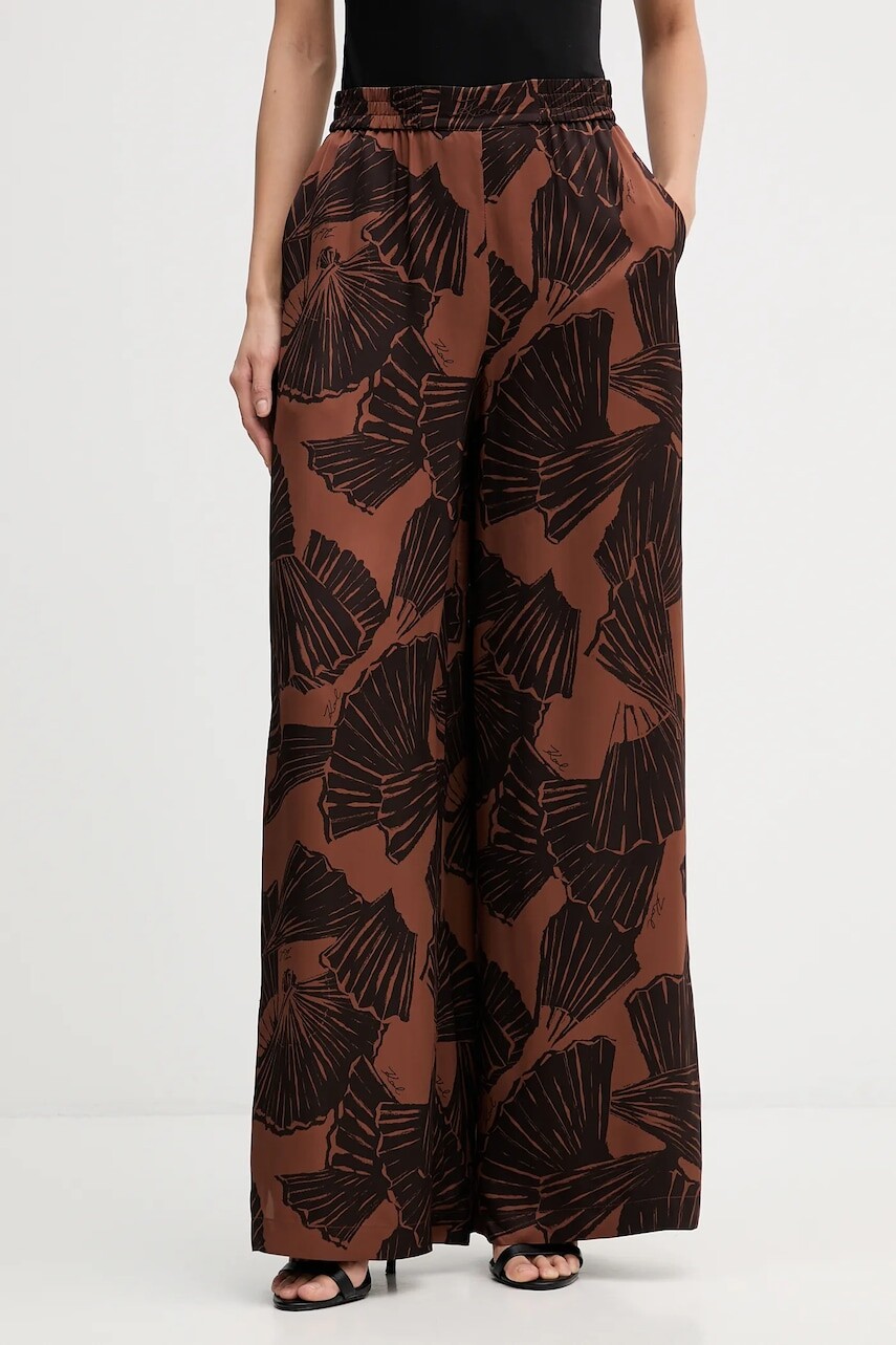 Nohavice Karl Lagerfeld hnedá farba, široké, vysoký pás, B1W10013