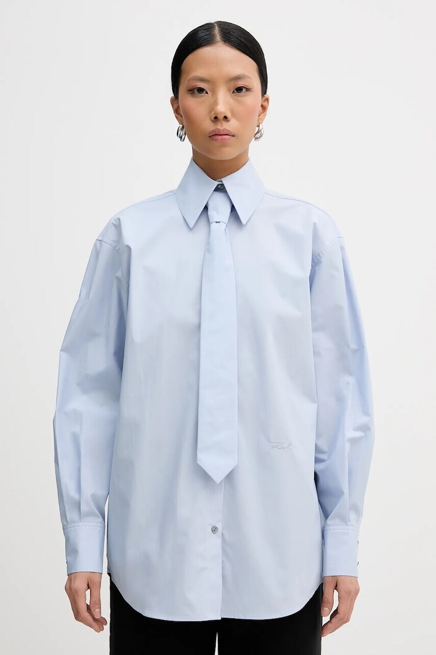 Bavlnená košeľa Karl Lagerfeld modrá farba, voľný strih, s klasickým golierom, B1W11002