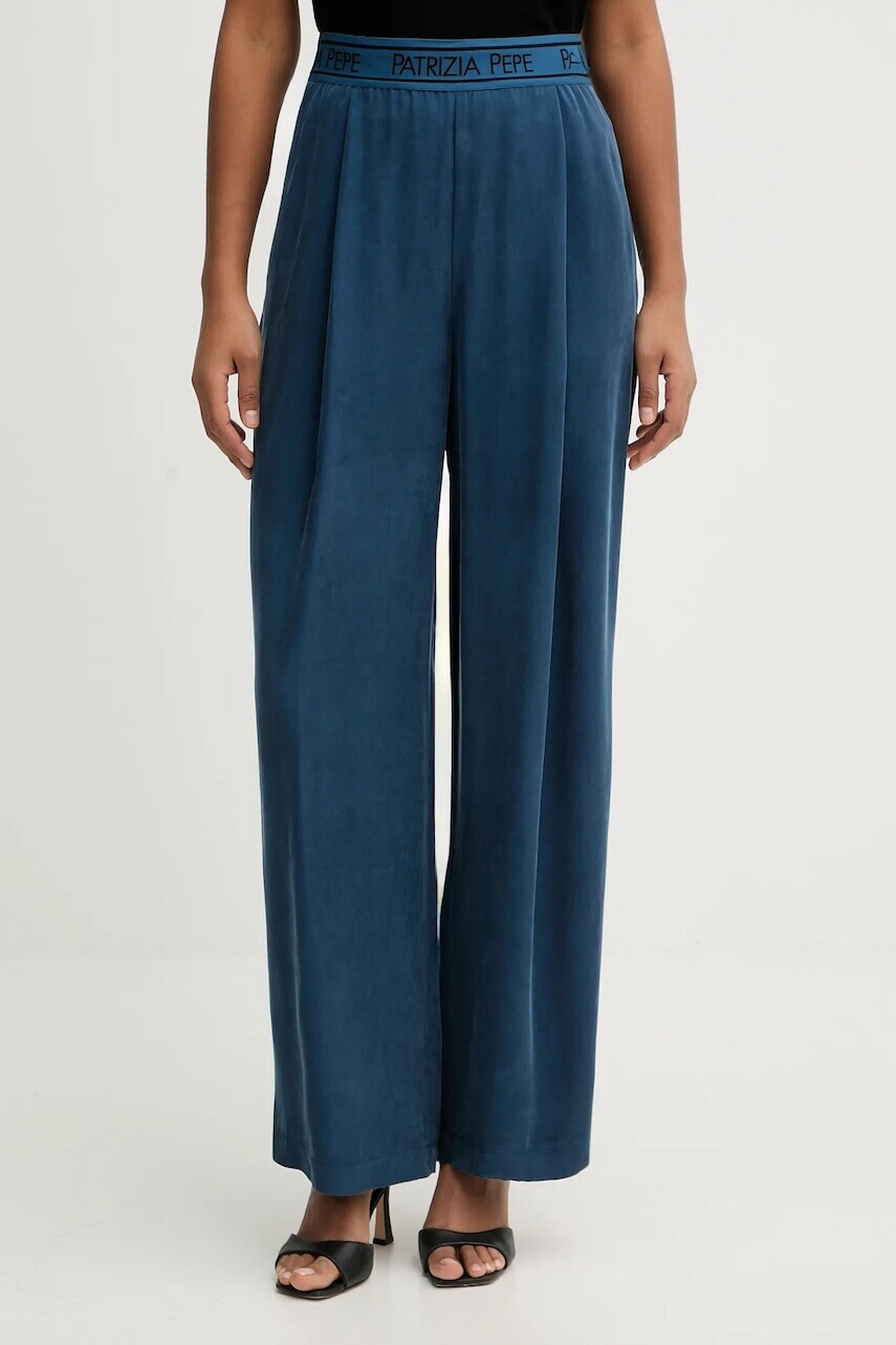 Nohavice Patrizia Pepe modrá farba, rovný strih, vysoký pás, 8P0778 A704