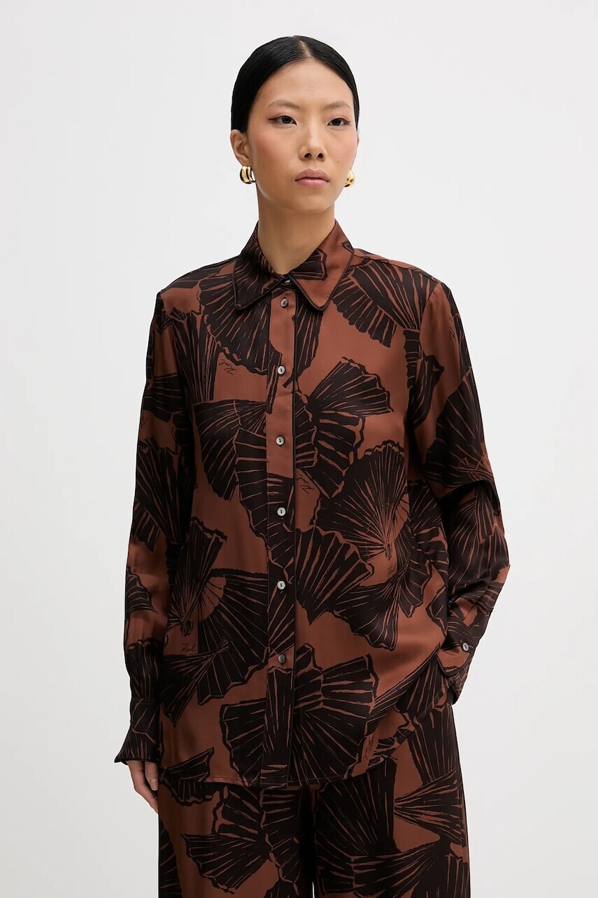 Košeľa Karl Lagerfeld hnedá farba, regular, s klasickým golierom, B1W11009