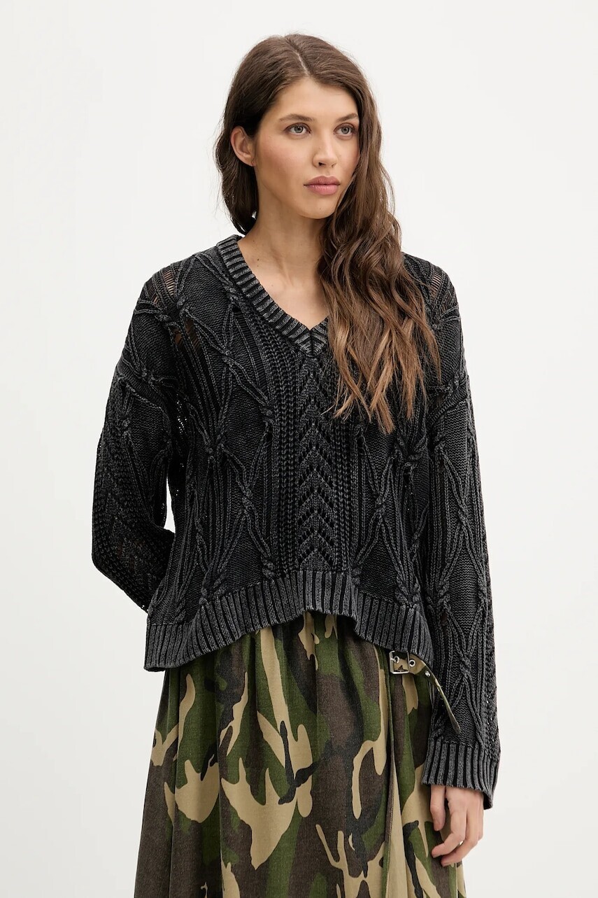 Bavlnený sveter The Ragged Priest čierna farba, ľahký, RPAW251045KW