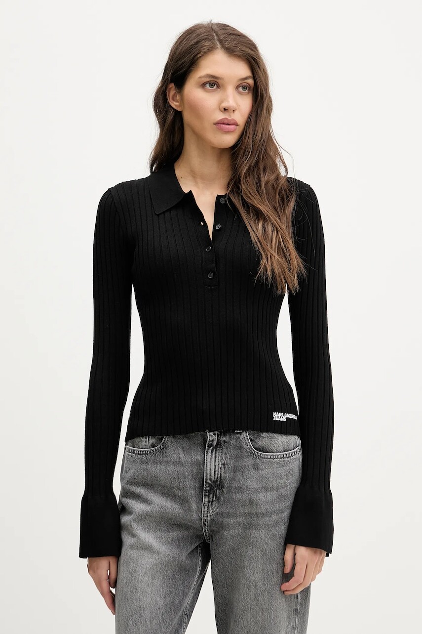 Tričko s dlhým rukávom Karl Lagerfeld Jeans čierna farba, B1W18026