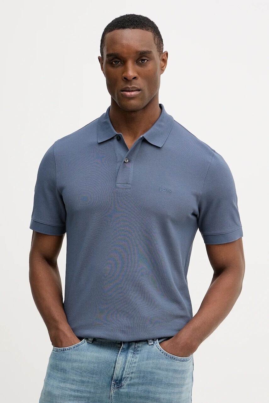 Bavlnené polo tričko BOSS Pallas modrá farba, jednofarebné, 50553564