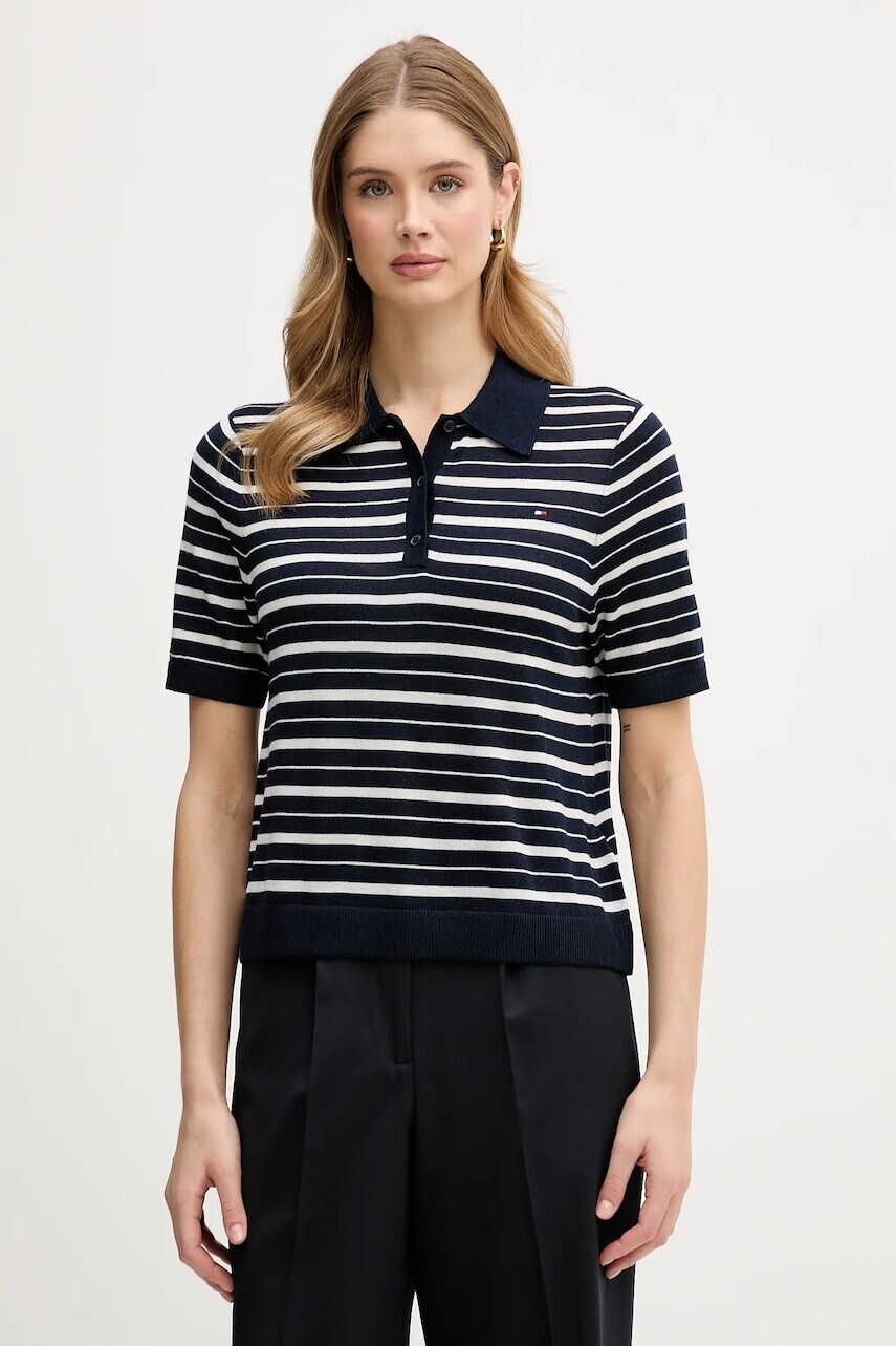 Sveter s prímesou vlny Tommy Hilfiger tmavomodrá farba, ľahký, WW0WW48450