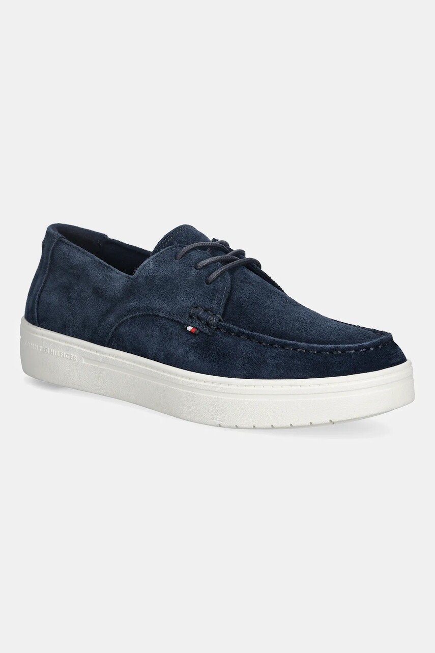 Kožené mokasíny Tommy Hilfiger SUEDE STITCH TOE HYBRID tmavomodrá farba, FM0FM05707
