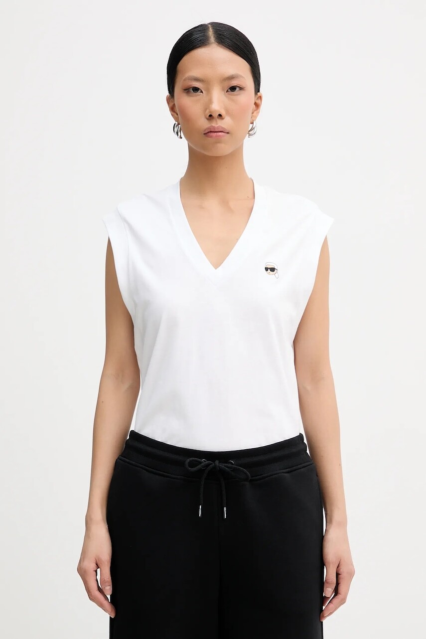 Bavlnený top Karl Lagerfeld IKON biela farba, B1W17036