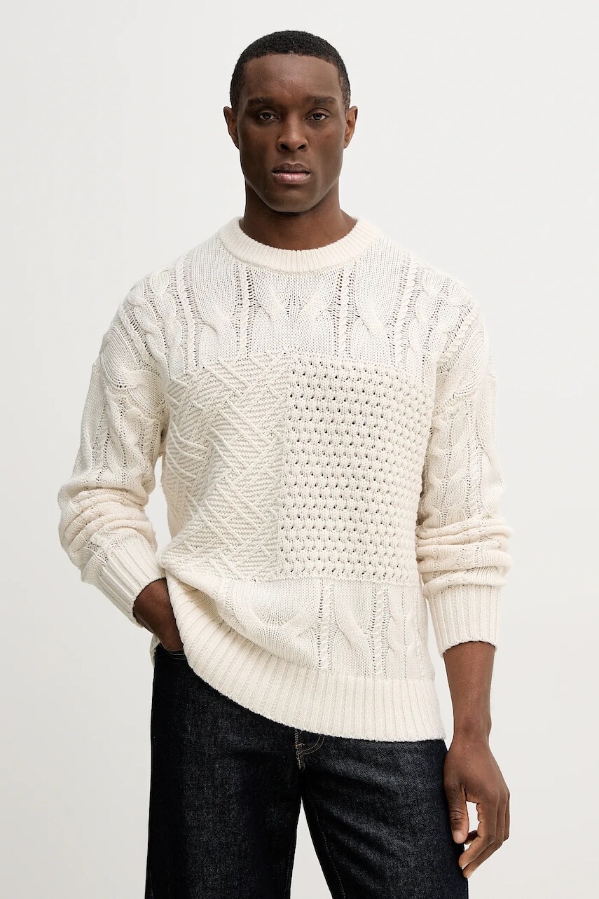 Sveter s prímesou vlny Tommy Hilfiger béžová farba, MW0MW42584