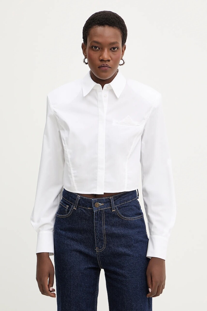 Bavlnená košeľa Karl Lagerfeld biela farba, voľný strih, s klasickým golierom, B1W11034