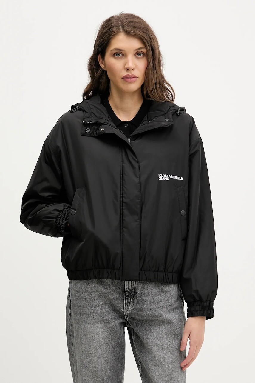 Bunda Karl Lagerfeld Jeans čierna farba, prechodná, B1W15023