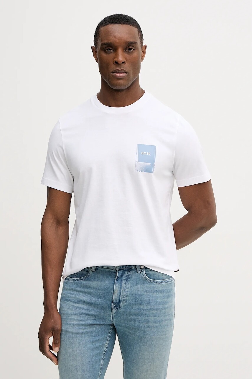 Bavlnené tričko BOSS Orange Te_Plain pánske, biela farba, vzorované, 50556023