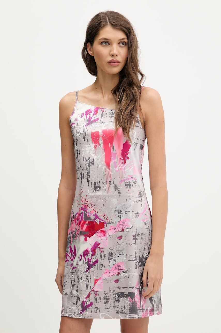 Šaty Karl Lagerfeld Jeans šedá farba, mini, áčkový strih, B1W13033