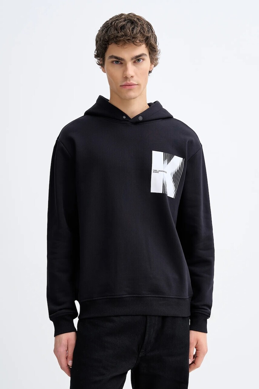 Bavlnená mikina Karl Lagerfeld Jeans čierna farba, s kapucňou, s potlačou, B1M20053