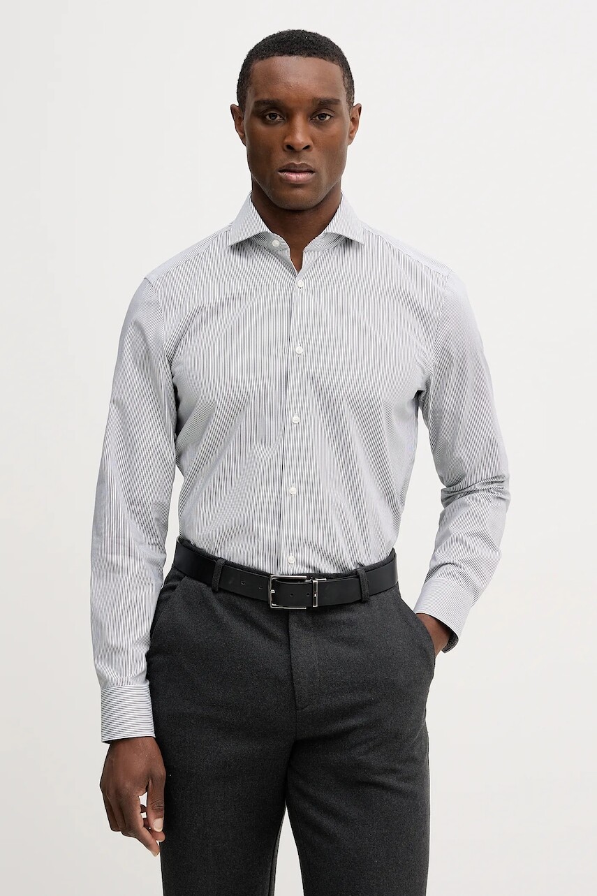 Bavlnená košeľa BOSS H-HANK-SP-B1-C1-261 tmavomodrá farba, slim, s klasickým golierom, 50555977