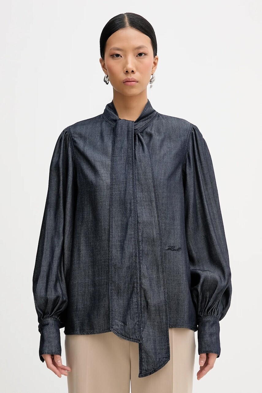 Džínsová mikina Karl Lagerfeld FLUID DENIM tmavomodrá farba, jednofarebná, B1W11025