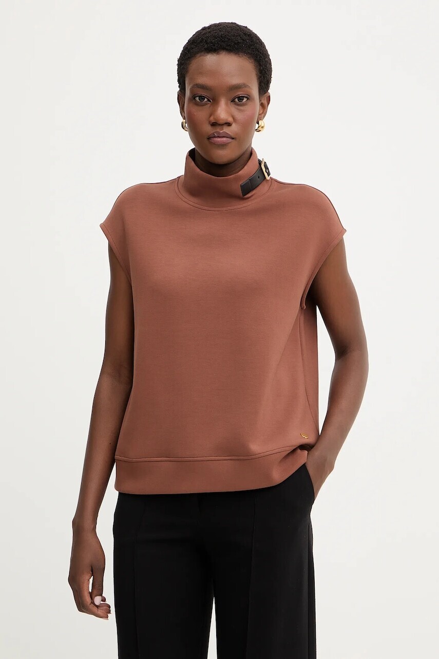 Blúzka Karl Lagerfeld hnedá farba, jednofarebná, B1W20011