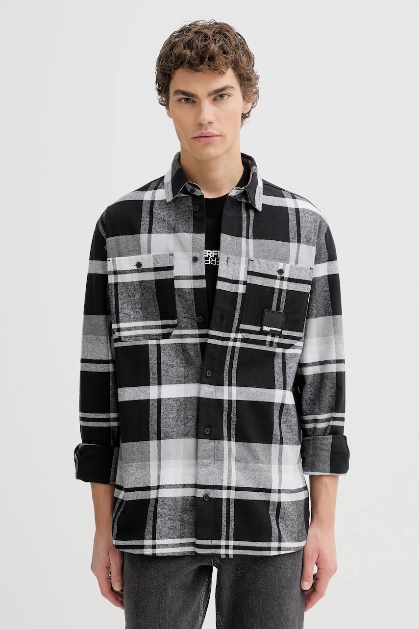 Bavlnená košeľa Karl Lagerfeld Jeans šedá farba, regular, s klasickým golierom, B1M16010