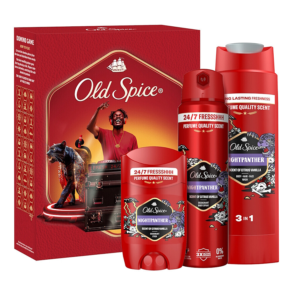 OLD SPICE NightPanther Xmas Darčeková sada s hrou Domino 3 kusy, poškodený obal
