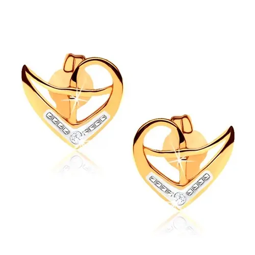 Zlaté 9K náušnice s nepravidelným srdcom a gravírovaným vzorom