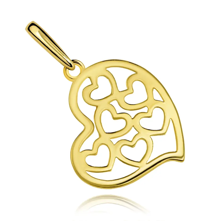 Prívesok 9K žlté zlato v tvare srdca s menšími srdcami vo výreze