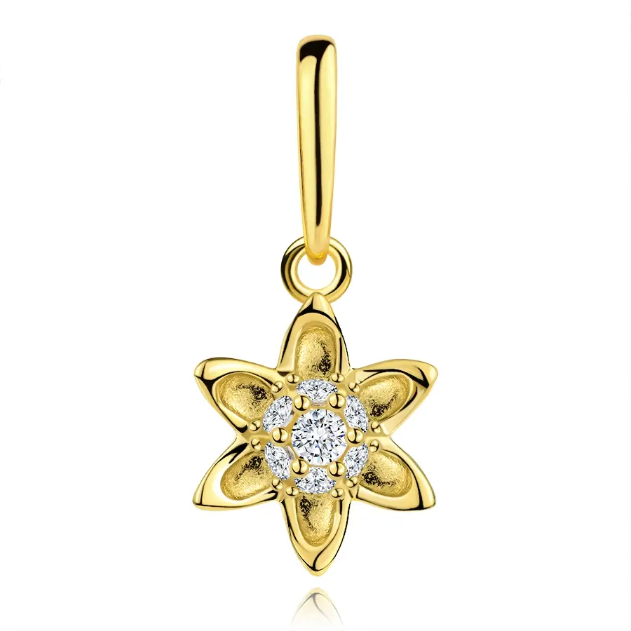 Zlatý prívesok 9K v tvare kvetu s čírymi zirkónmi
