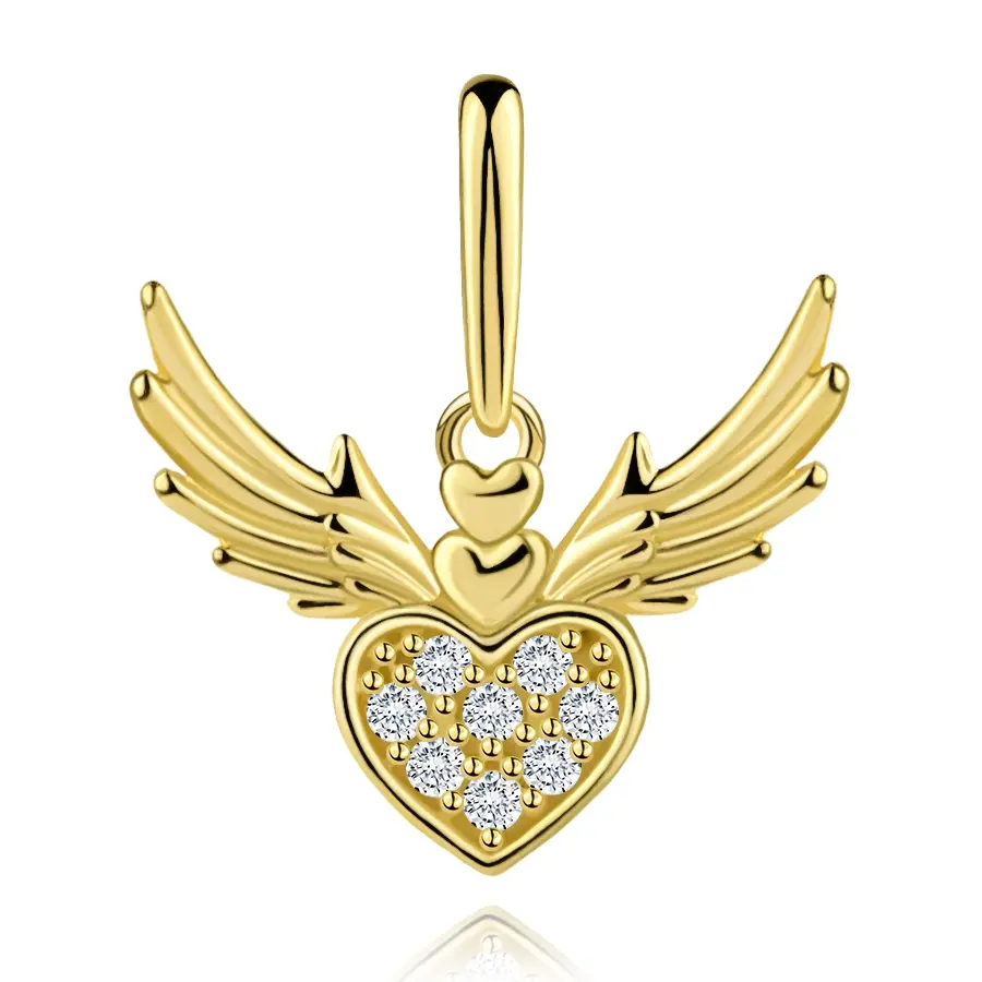 Prívesok z 9K žltého zlata s okrídleným srdcom a zirkónmi