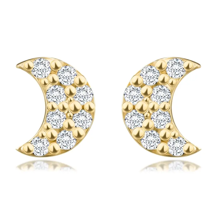 Zlaté náušnice 9K v tvare mesiaca so zirkónmi