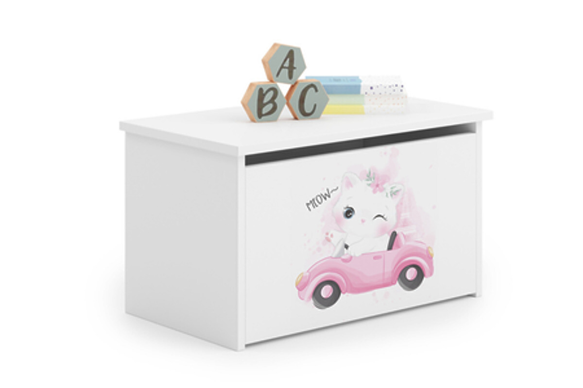 Truhlica na hračky Daria biela s potlačou Mačka