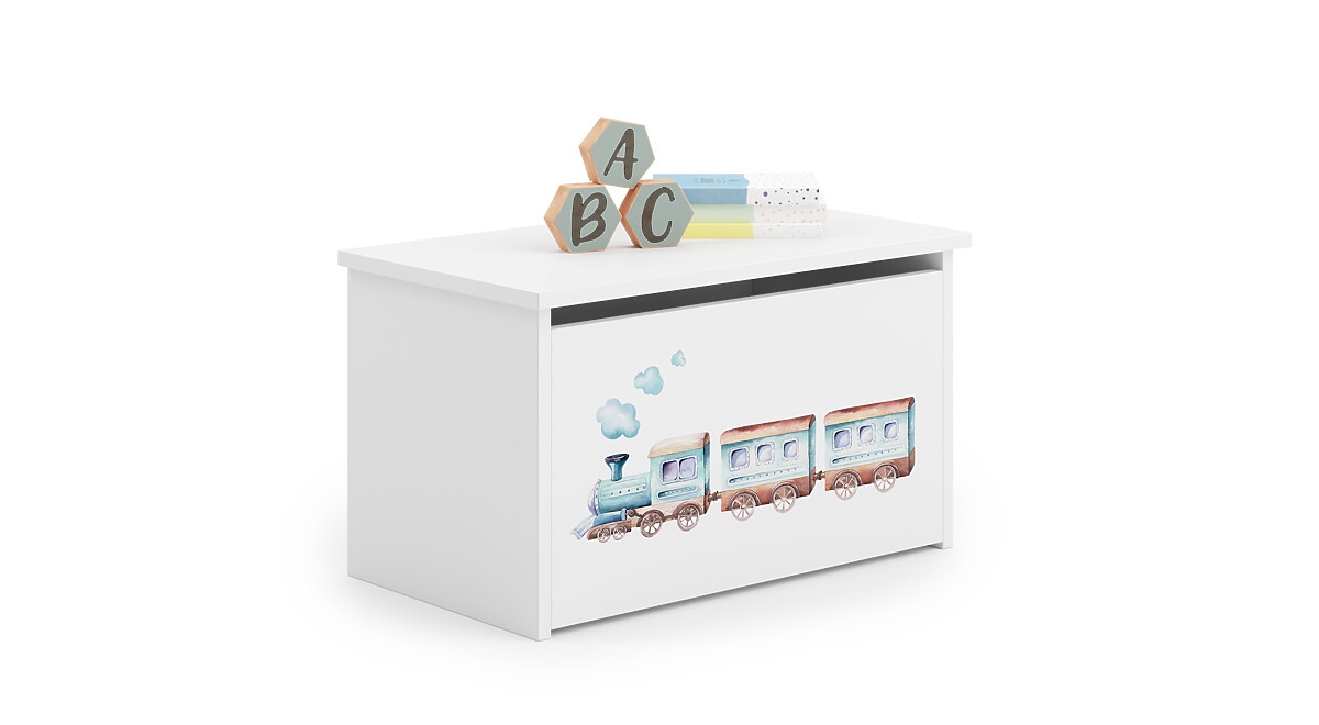 Truhlica na hračky Daria biela s potlačou Vlak