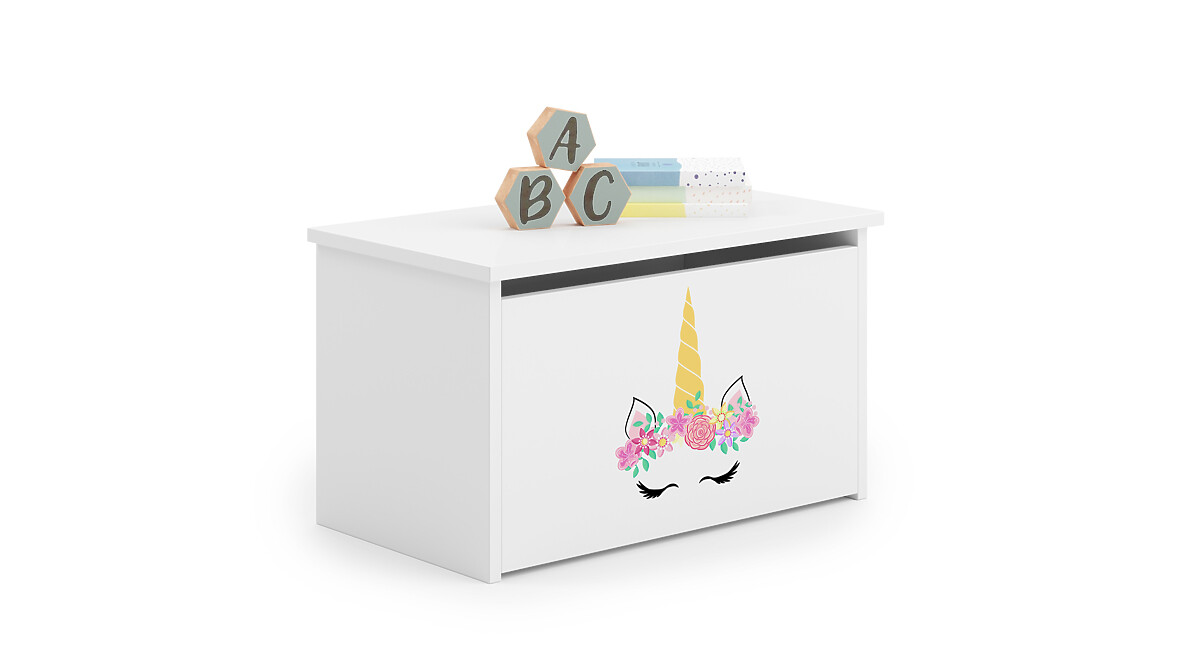 Truhlica na hračky Daria biela s potlačou Roh jednorožca