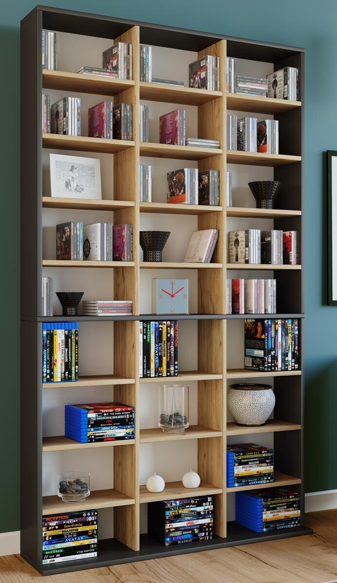 Drevený stojan na CD a DVD Megosa XL, antracitová farba