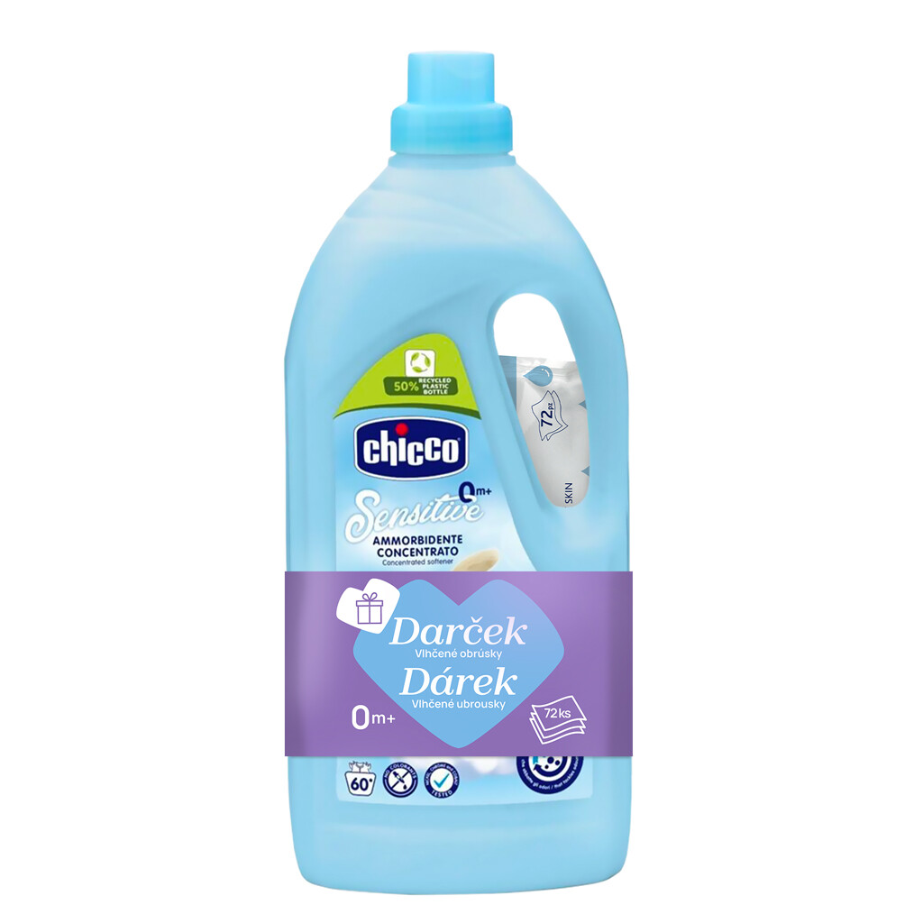 CHICCO Aviváž koncentrovaná Sladký Púder 1,5 l, 60 pranie + vlhčené obrúsky 72 ks zadarmo