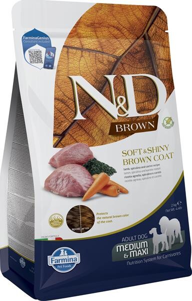 Farmina N&D dog BROWN (GF) adult med/max, spirulina & carrot, lamb 2 kg