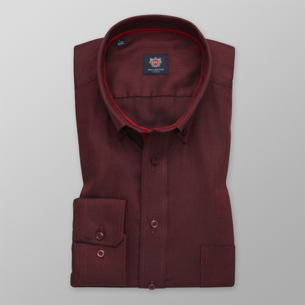 Pánska košeľa klasická bordó s jemným vzorom 12418