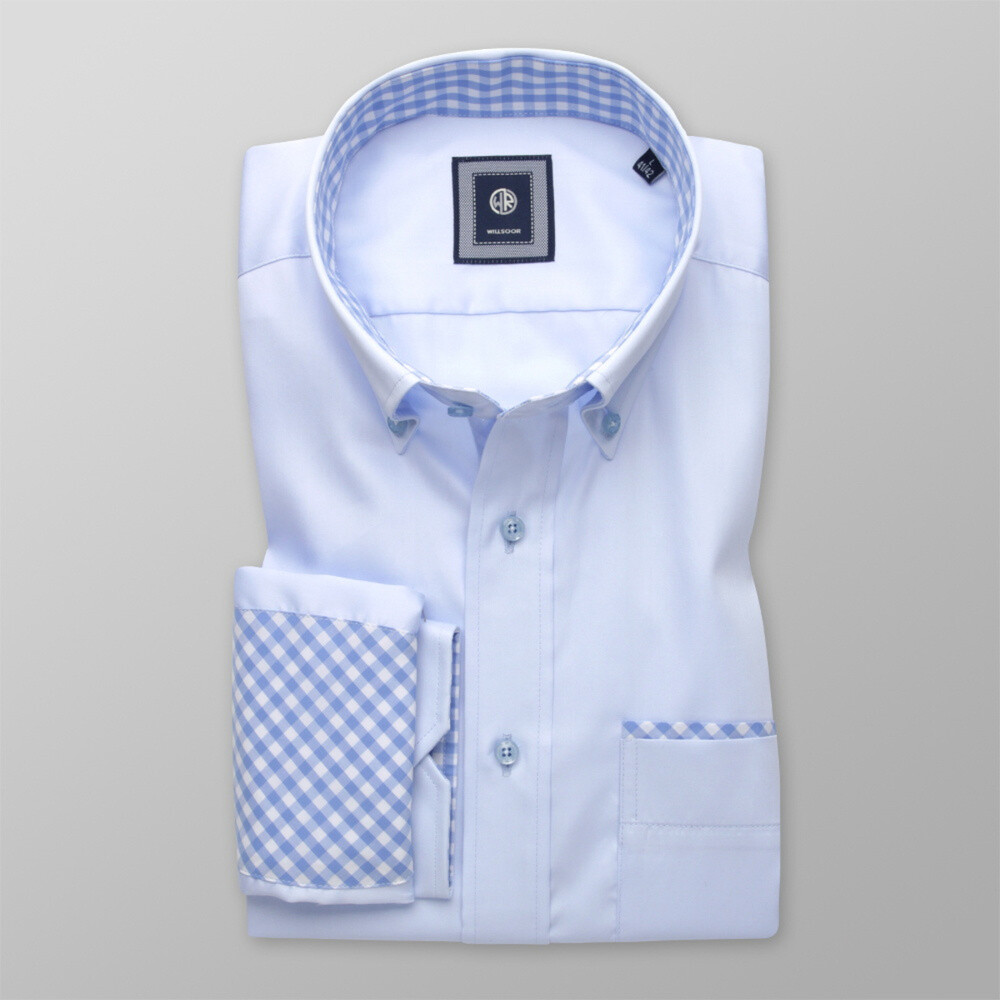 Klasická pánska košeľa svetlomodrá s károvanými kontrastnými prvkami 13268