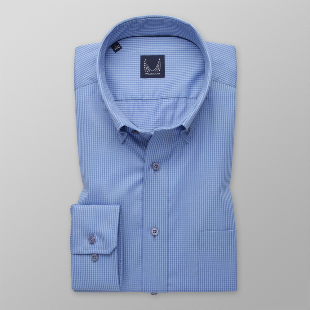 Klasická pánska košeľa modrej farby s károvaným vzorom 13336
