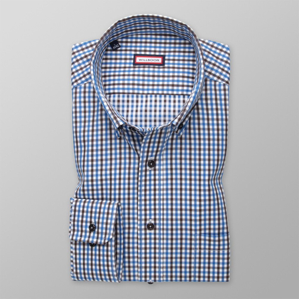 Klasická pánska košeľa modrá s čierno-bielym károvaným vzorom 13784