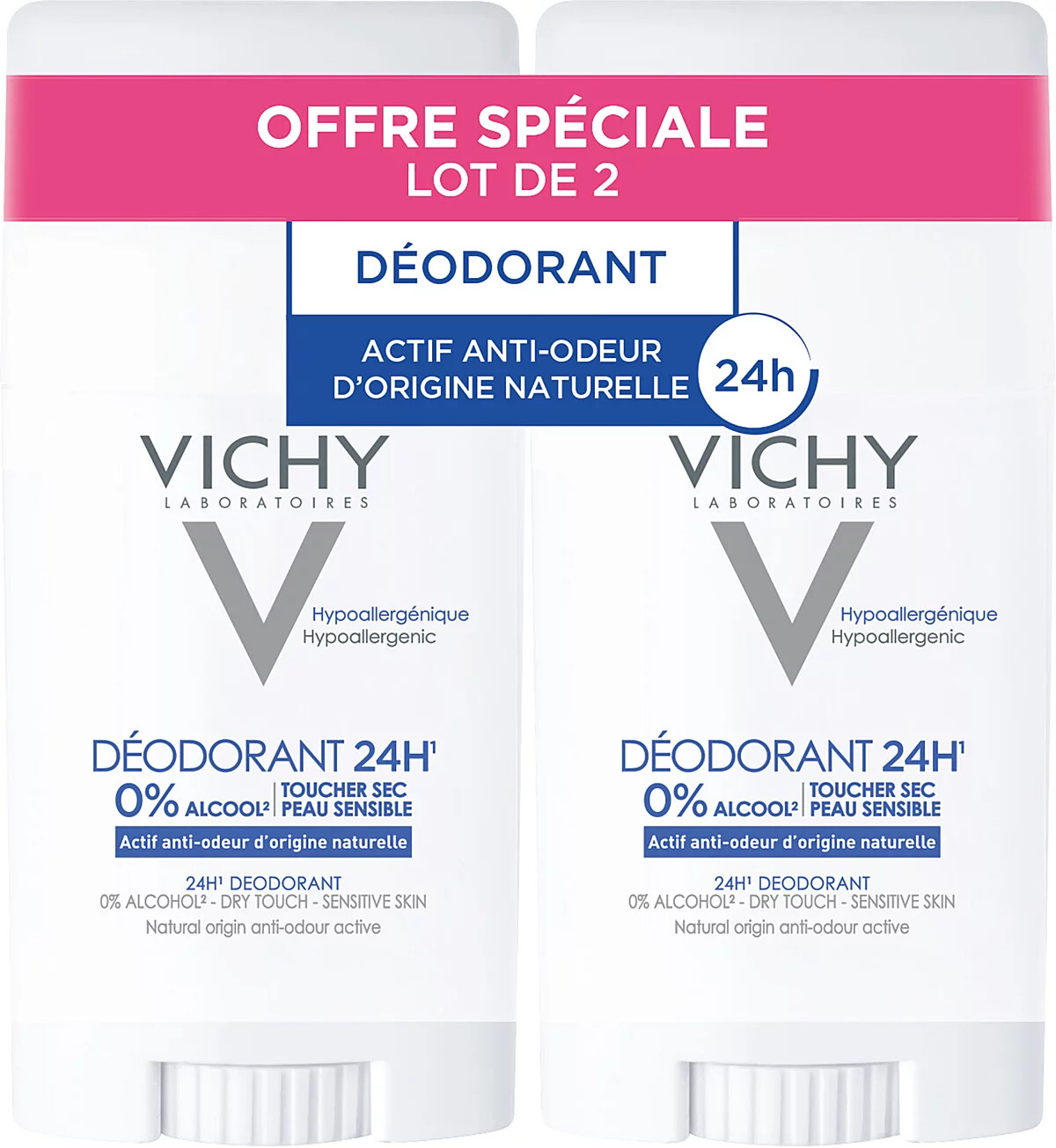 Vichy 24 h antiperspirant tuhý dezodorant sada (Deodorante Stick 24H) 2 x 40 ml